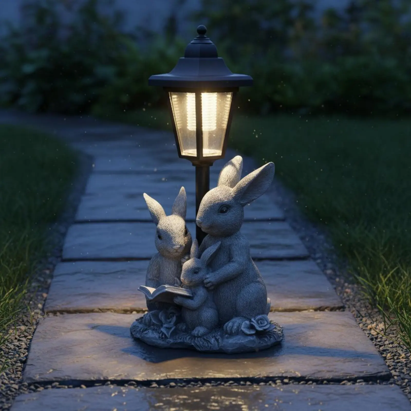Lámpara solar de resina con figura del conejo impermeable para jardín - imagen 4