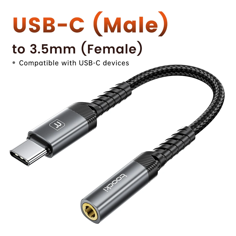 Toocki USB-C/Lightning naar 3,5 mm Jack Audio-verlengkabel Man-vrouw Aux-adapter DAC-chip Hifi-geluidskaart voor Android iOS