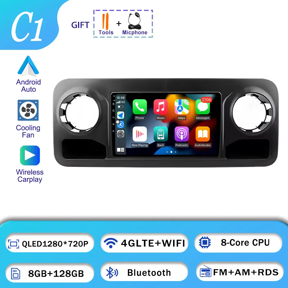 Voor Mercedes Benz Sprinter 2018-2022 Autoradio BT GPS Navigatie WIFI Stereo Multimedia Android 16 Draadloze Auto Speler carplay