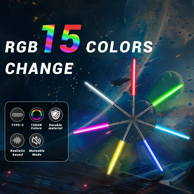 ของเล่นไลท์เซเบอร์ โลหะ 15 สี ชาร์จ USB โหมดเสียง 3 โหมดพร้อมเอฟเฟกต์กระพริบ เหมาะสําหรับงานปาร์ตี้ วันฮาโลวีน