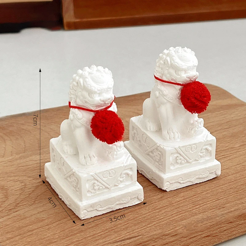 

A Pair of Lucky Wealthy Stone Carvings Lions Statues Chinese Feng Shui Qilin Ornaments Home Living Room Ornament Desktop Mascots