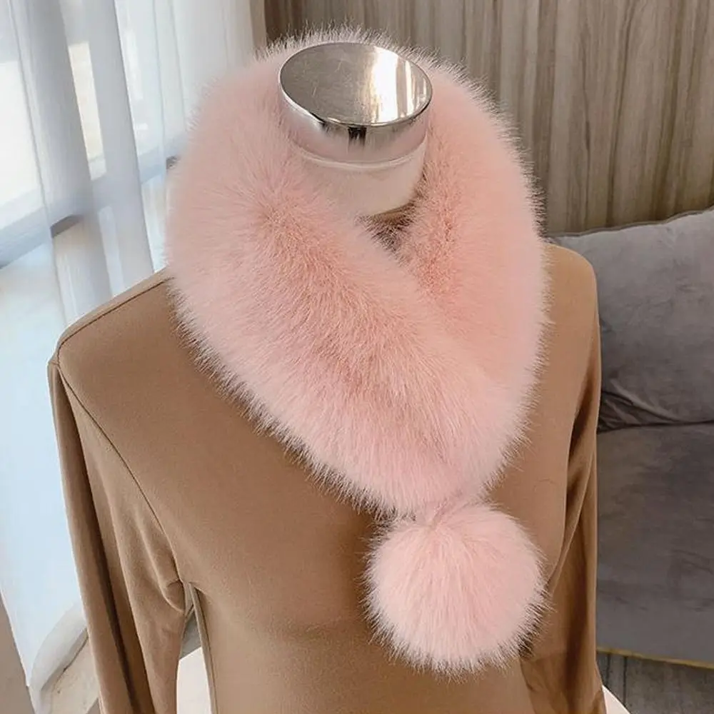 Fashion Thicken Warm Artificial Wool Bib Women Scarf Fur Collar with Pompom Imitation Fur Scarf