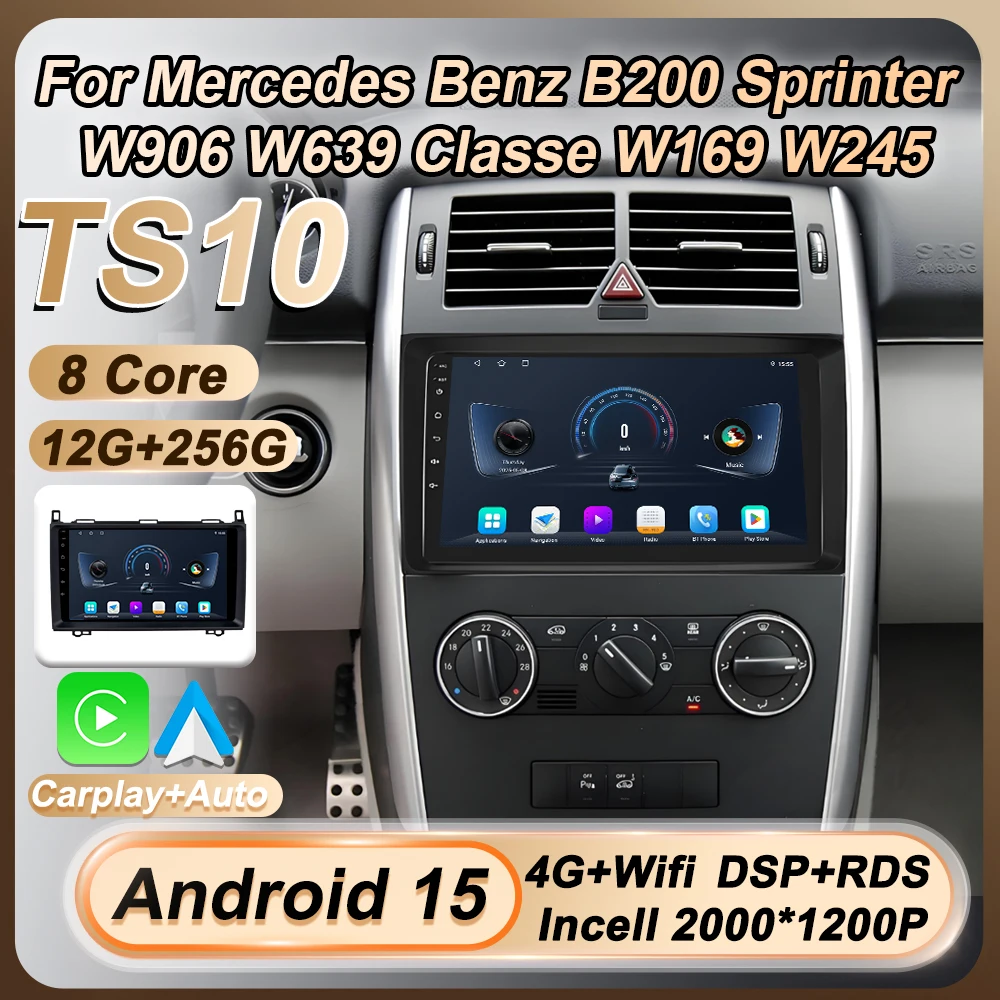 

For Mercedes Benz B200 Sprinter W906 W639 Classe W169 W245 Wireless Carplay Android Auto Android 15 Car Radio GPS Wifi Bluetooth