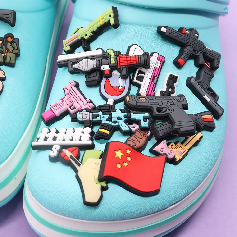 7-32PCS Cartoon Gun Army Money Bomb Game Controller Grenade Missile PVC Shoe Charms Sandals Shoes Decoration Accessories 