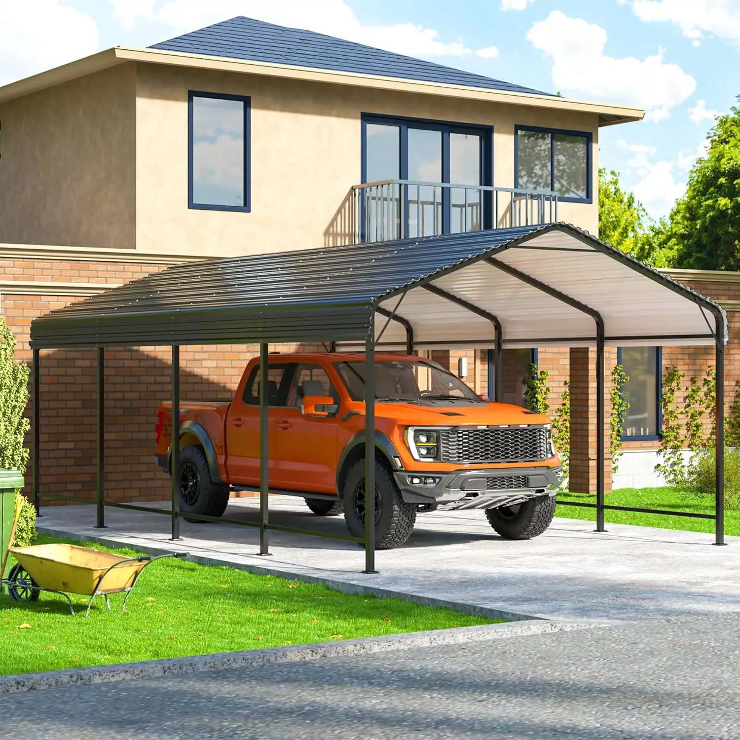 Carport 12x20 FT Metal Carport with Enhanced Base Outdoor Heavy Duty Garage Galvanized Car Shelter for Pickup, Boat, Car and Tra