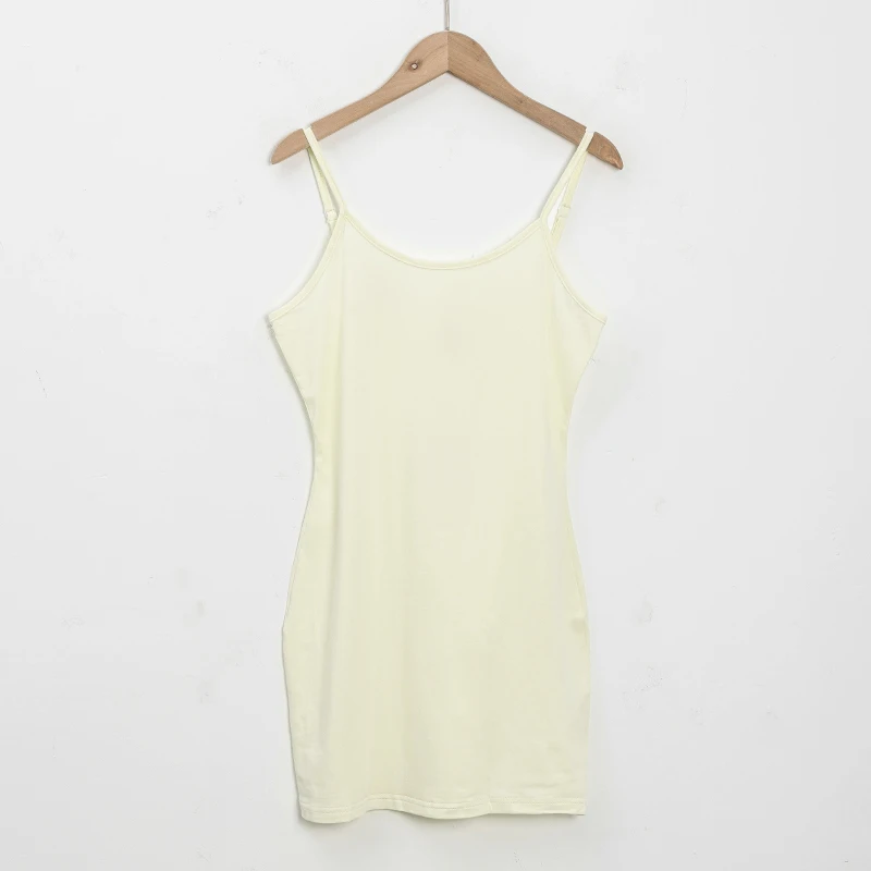 Baumwoll-Spaghettiträgerkleid Damen Basic Schlankes Ärmelloses Minikleid – Detail 18