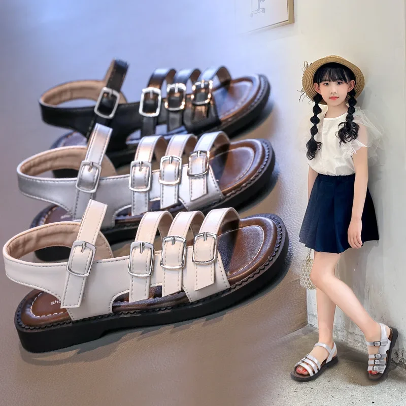 

Детские римские сандалии, новинка лета 2024, обувь принцессы с открытым носком для девочек, нескользящая детская повседневная пляжная обувь на мягкой подошве