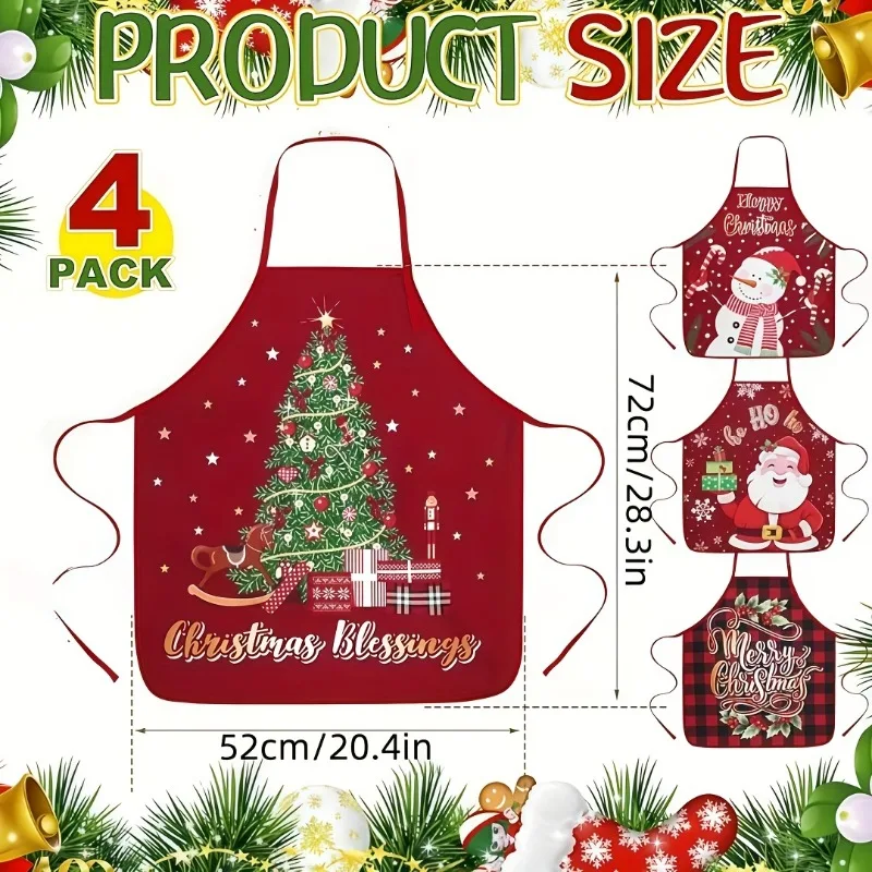 4pcs Christmas Funny Santa Claus Aprons Cute Christmas Kitchen Chef Cooking Baking Apron Gift Set for Christmas Party Decoration