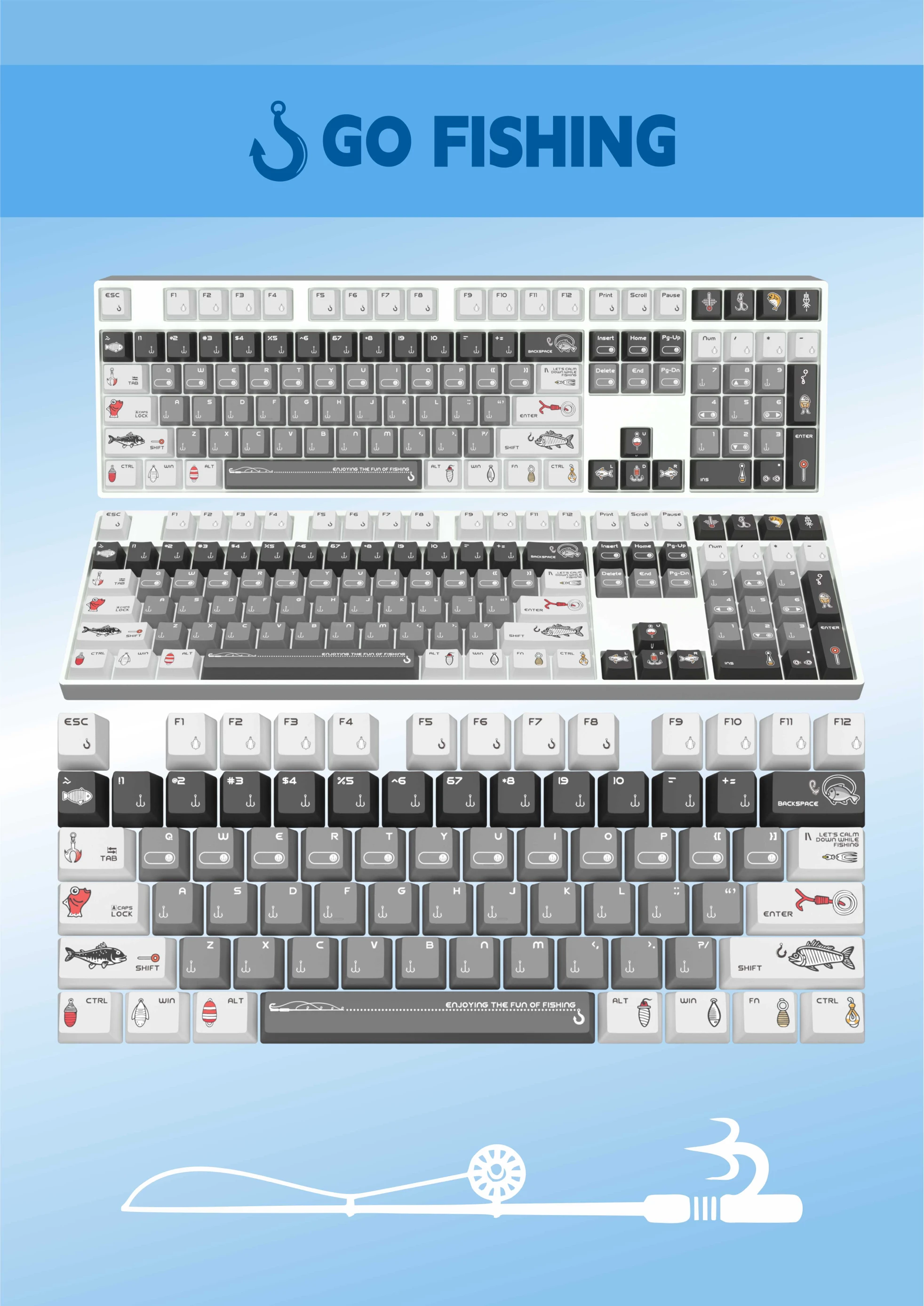 Fishing theme keycap PBT original hot sublimation 134 keys support multi-column mechanical keyboard cross shaft universal