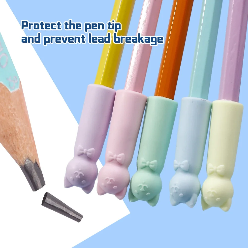 1/20Pcs Cute Cartoon Pencil Cap Eraser Pen Pencil Extender School Students Stationery Supplies Pencil Tip Protector Caps Rubber