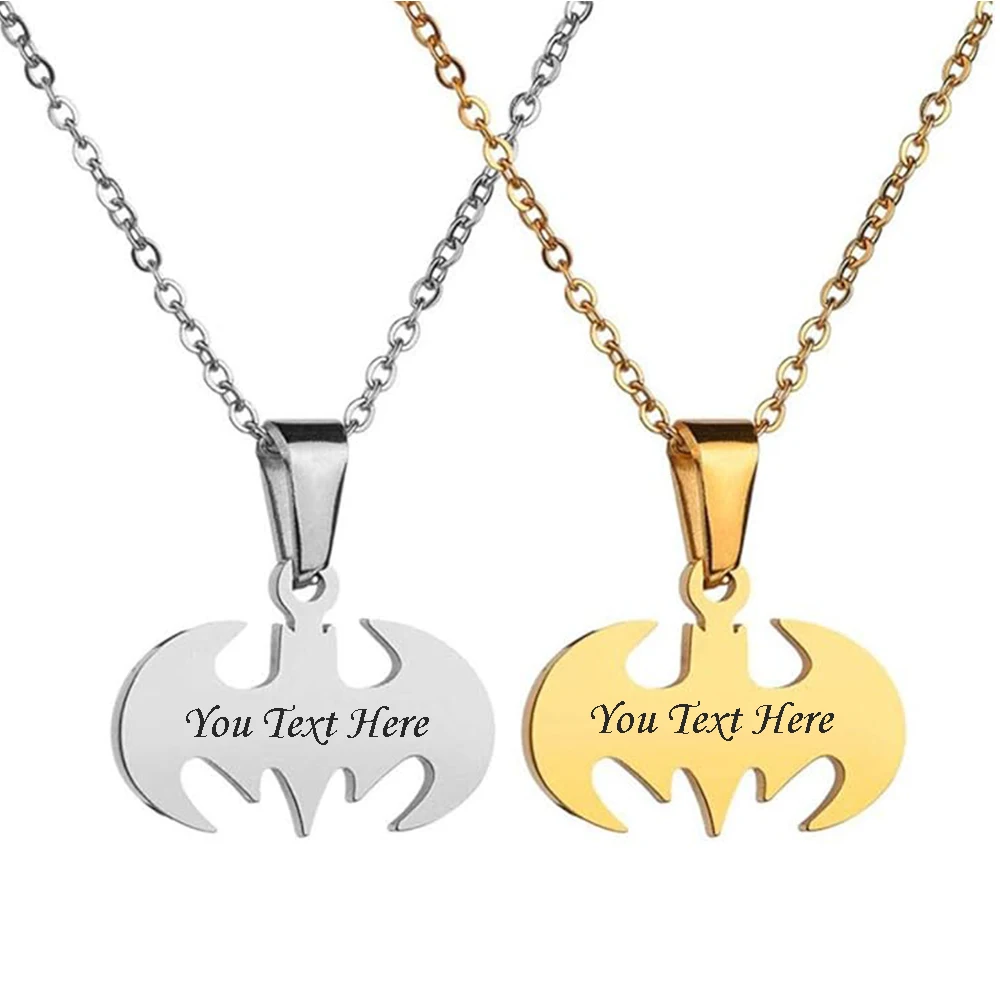 

Gothic Bat Pendant Necklace For Boy Custom Text LOGO DIY Stainless Steel Super Hero Necklace Pendant Jewelry Gift