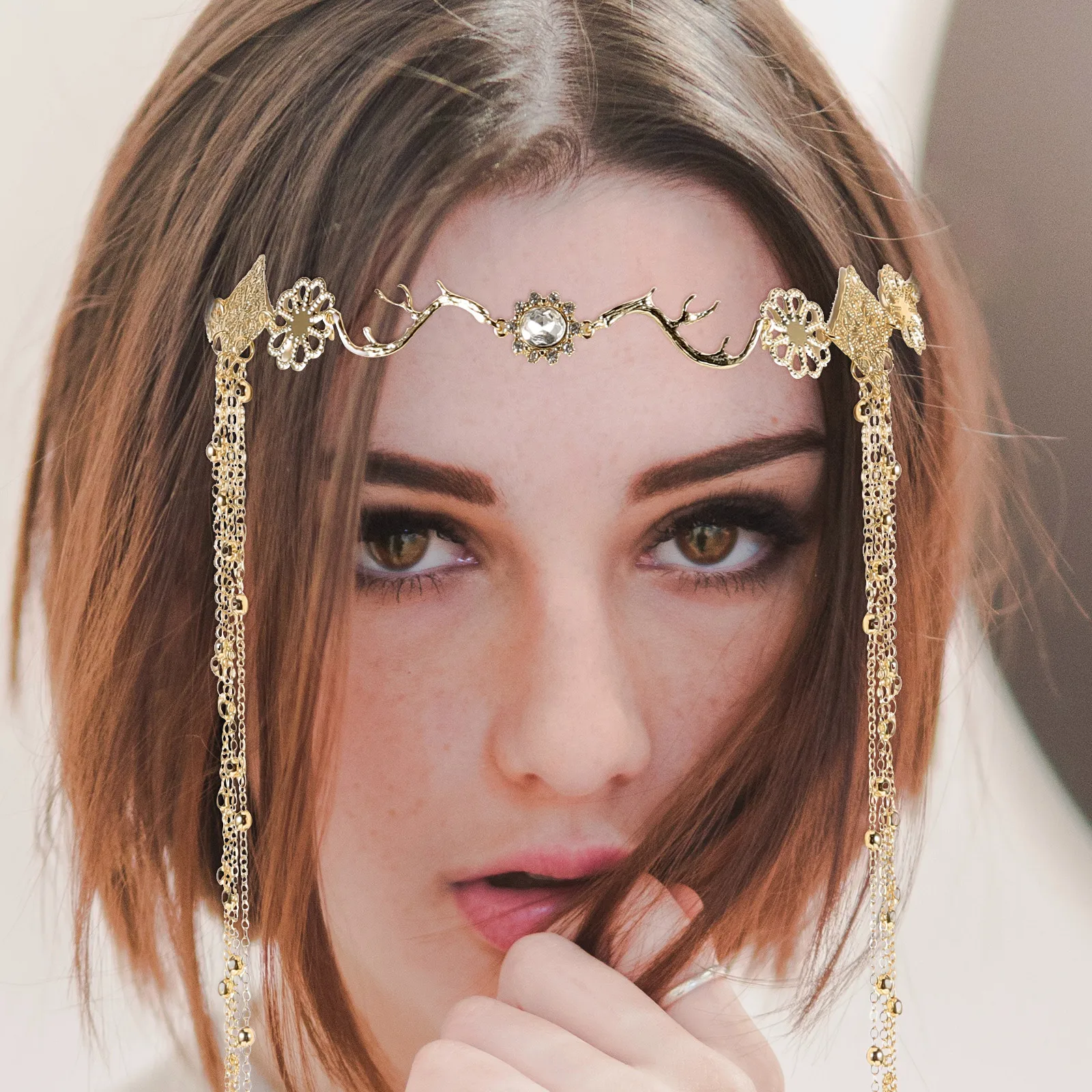 

Golden Hairband Chain Alloy Lightweight Comfortable Bohemia Jewelry Tassel Goddess Accessory Women Girls Brides Wedding