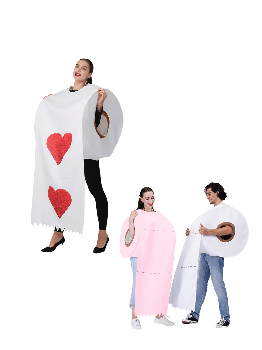 

1PCS Adult Couple Spoof Toilet Paper Roll Paper Top Printed Costume, Carnival Halloween Family Party Cosplay Costume