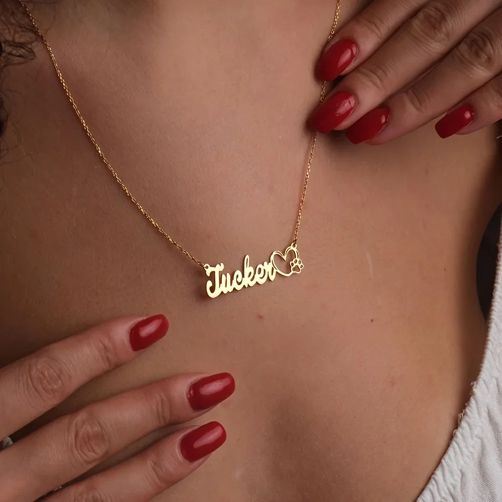 

Customized Heart Dog Paw Name Necklace for Women Gold Color Stainless Steel Geometric Necklace Pet Party Jewelry Gift