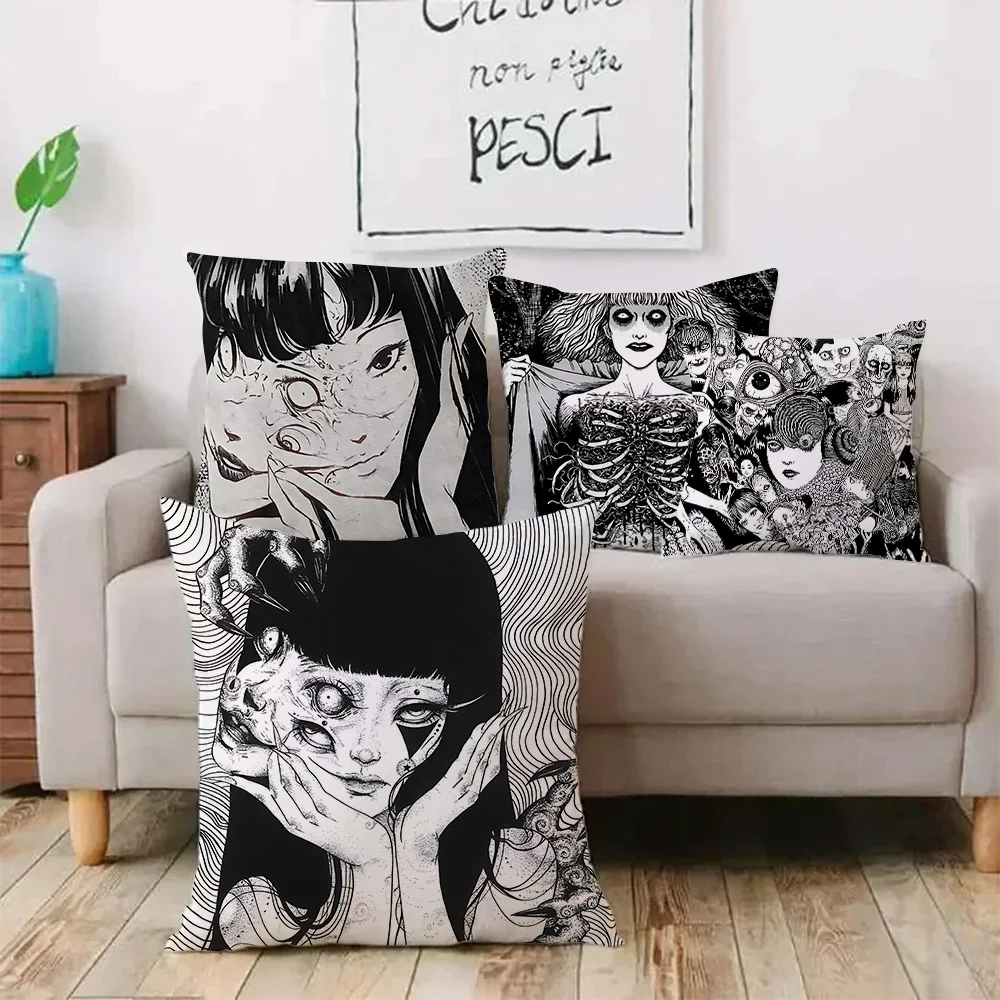 Pillow Covers J-Junji Ito Terror Horror Cartoon Sofa Decorative Home Double-sided Printing Short Plush Cute Cushion Cover