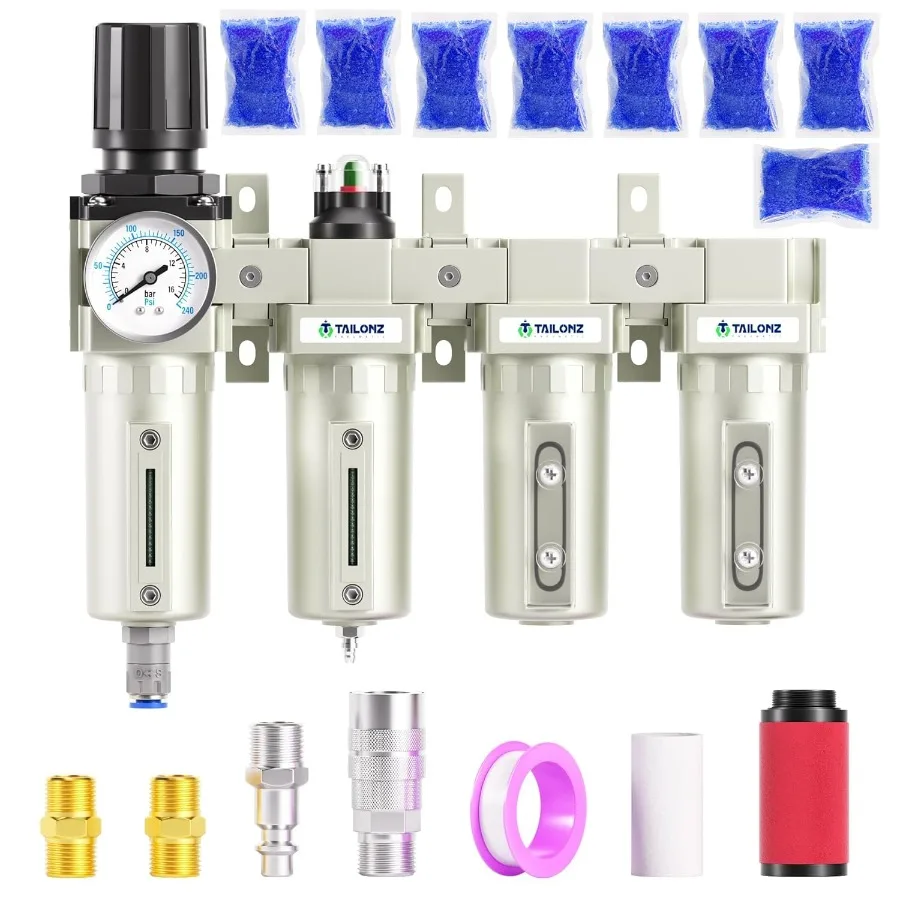 0240PSI 3/4인치 NPT 산업용 4단계 공기 건조 시스템, 입자 필터 포함 이중 건조제 건조기, 5미크론 필터