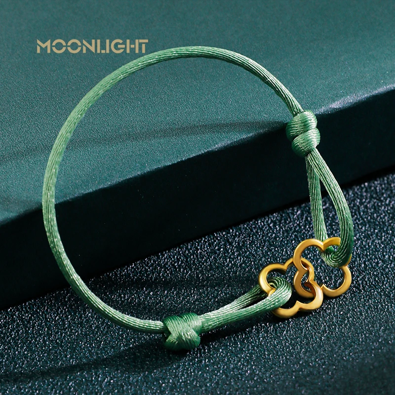 MOONLIGHT Adjustable Double Four Leaf Clover Charm Bracelet For Women Classic Silk Rope Bracelet Fashion Jewelry Party Gifts