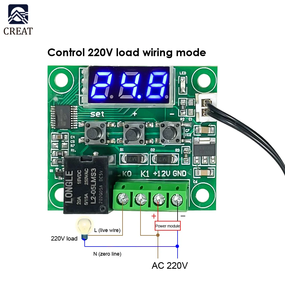 DC 5V 12V 24V W1209 Red Blue LED Digital Thermostat Temperature Control Thermometer Module + NTC Waterproof Sensor Wire