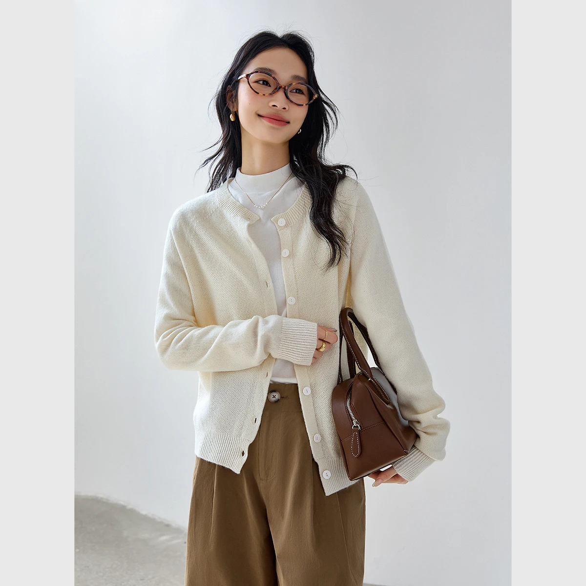 

VIMLY Women's Knitted Sweater Casual Winter 2025 100% Pure Wool Female Cardigan Elegant Round Neck Slim Fit Ladies Tops 73733