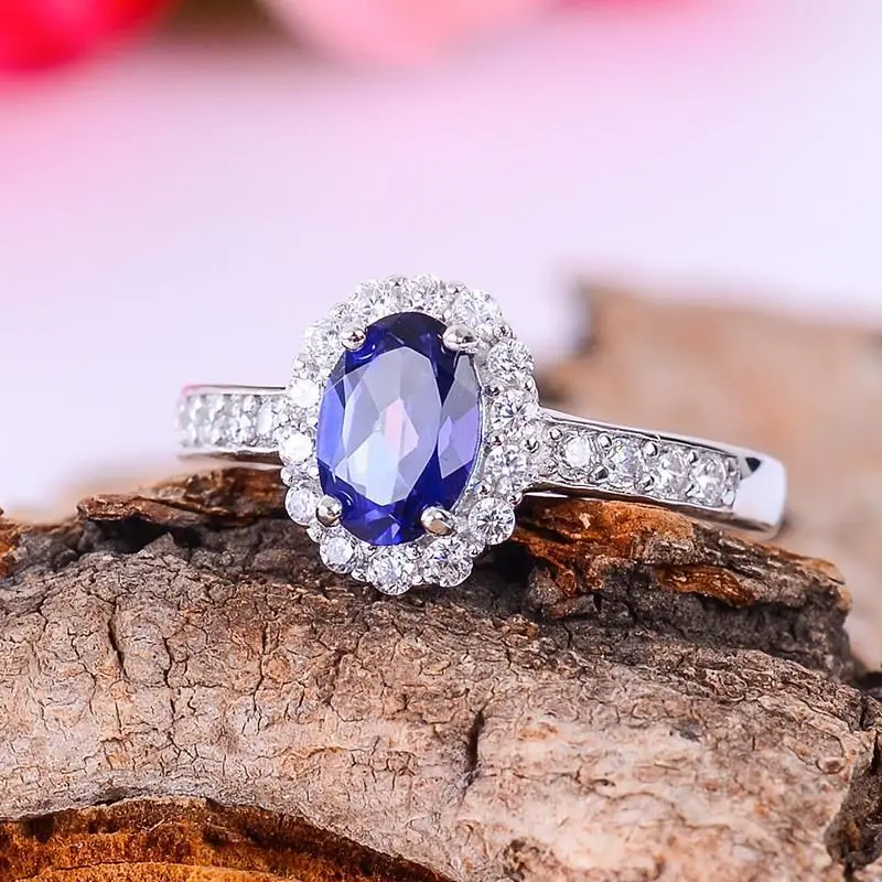 

Best Seller ZECAA Tanzanite Topaz Jewelry Woman Tanzanite Topaz Ring With Natural Tanzanite Topaz Gemstone 6*8mm Lady Topaz Ring