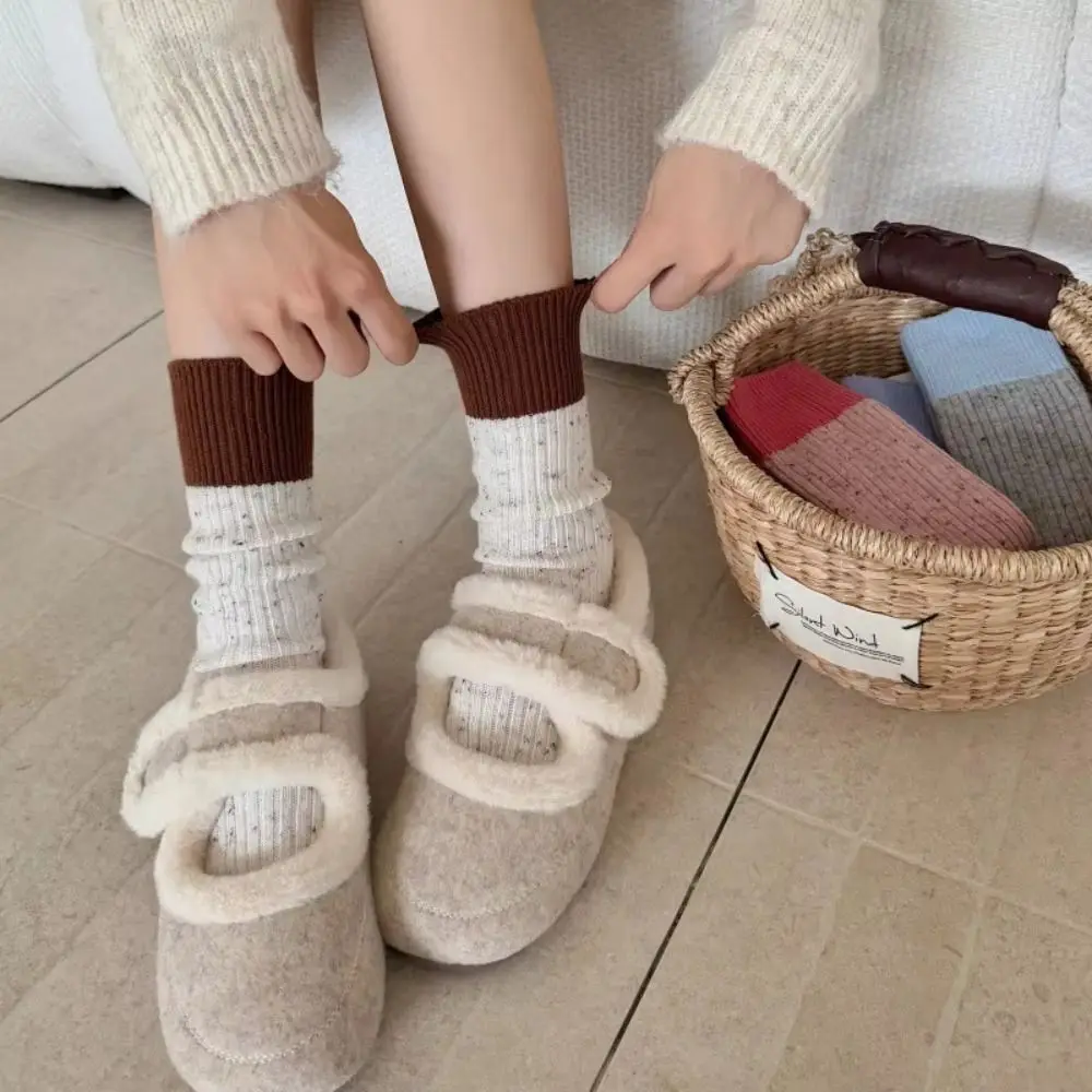 New Thick Warm Socks Cotton Soft Breathable Women Stockings Mixed-color Dot Mid Tube Socks Autumn Winter