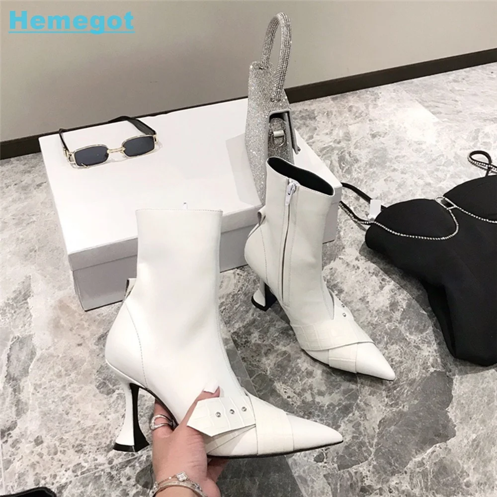 Belt Buckle Pointed Toe Ankle Boots Leather Wine Glass Heel Side Zipper Black Solid Sexy Casual Women Shoes Autumn Winter 2022