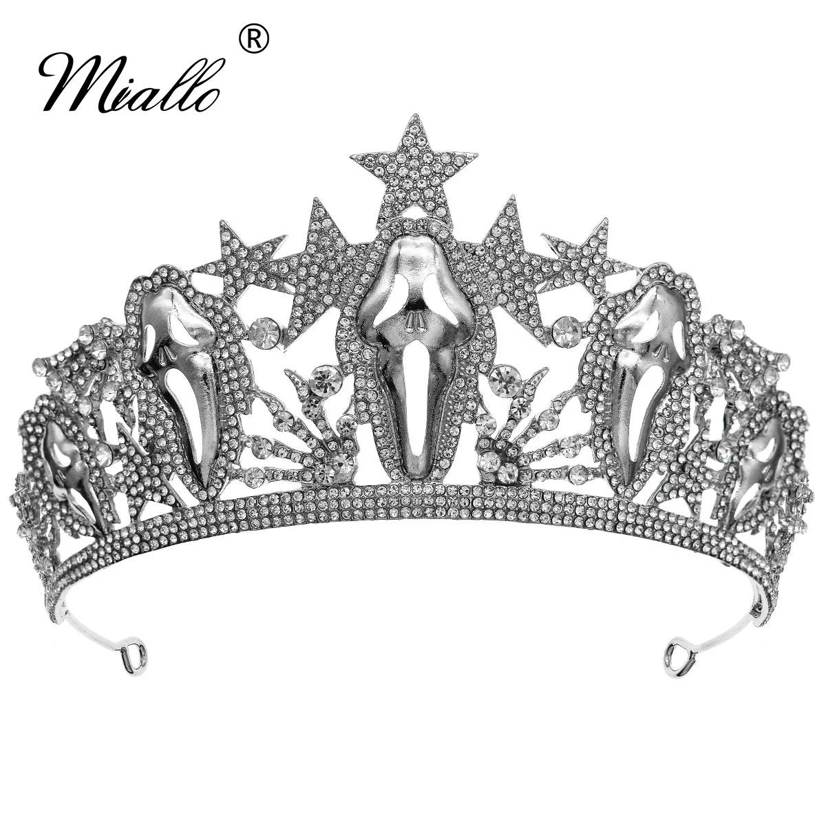 تاج كريستال من سبائك الفضة للهالوين الشيطان الصغير، إكسسوار شعر رائع على شكل تاج جمجمة للنساء مصنوع يدويًا، عصابة رأس أنيقة وعصرية