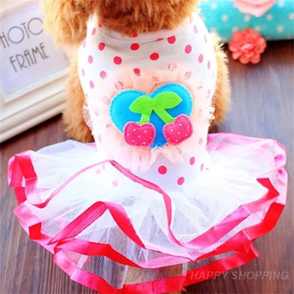 Pet Puppy Lace Dress Dogs Dot Short Princess Skirt Cherry Pattern Dog Party Dresses Chihuahua Dog Wedding Dress Dog Clothes