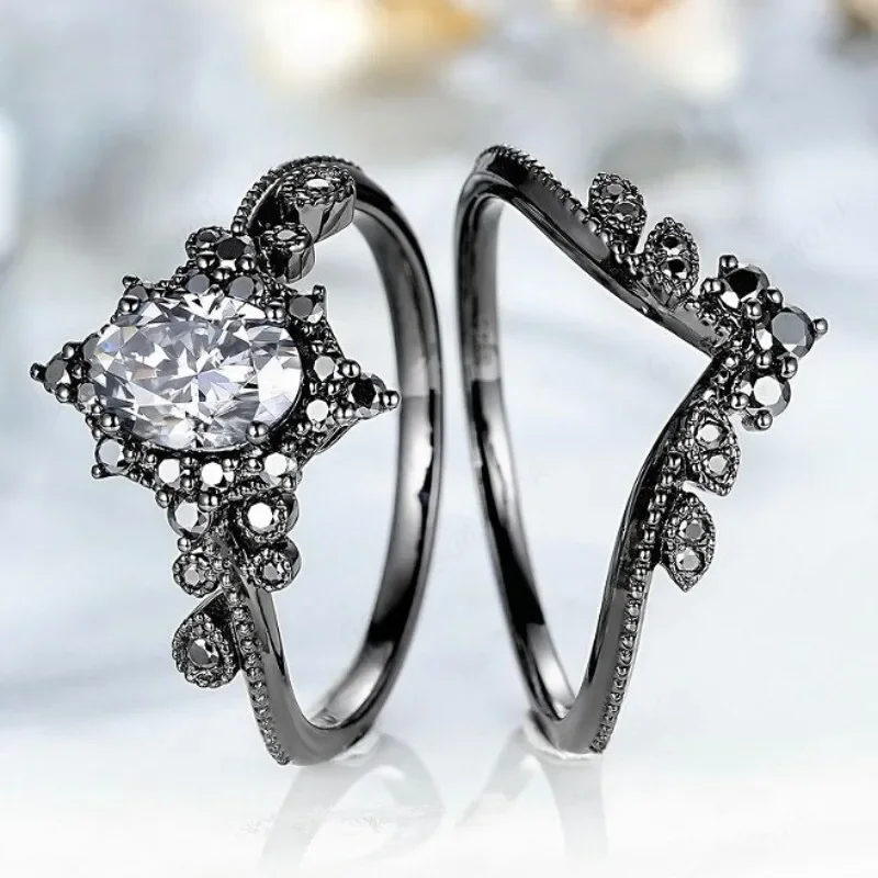 New European and American style personalized fashionable black plated zircon inlaid women's ring