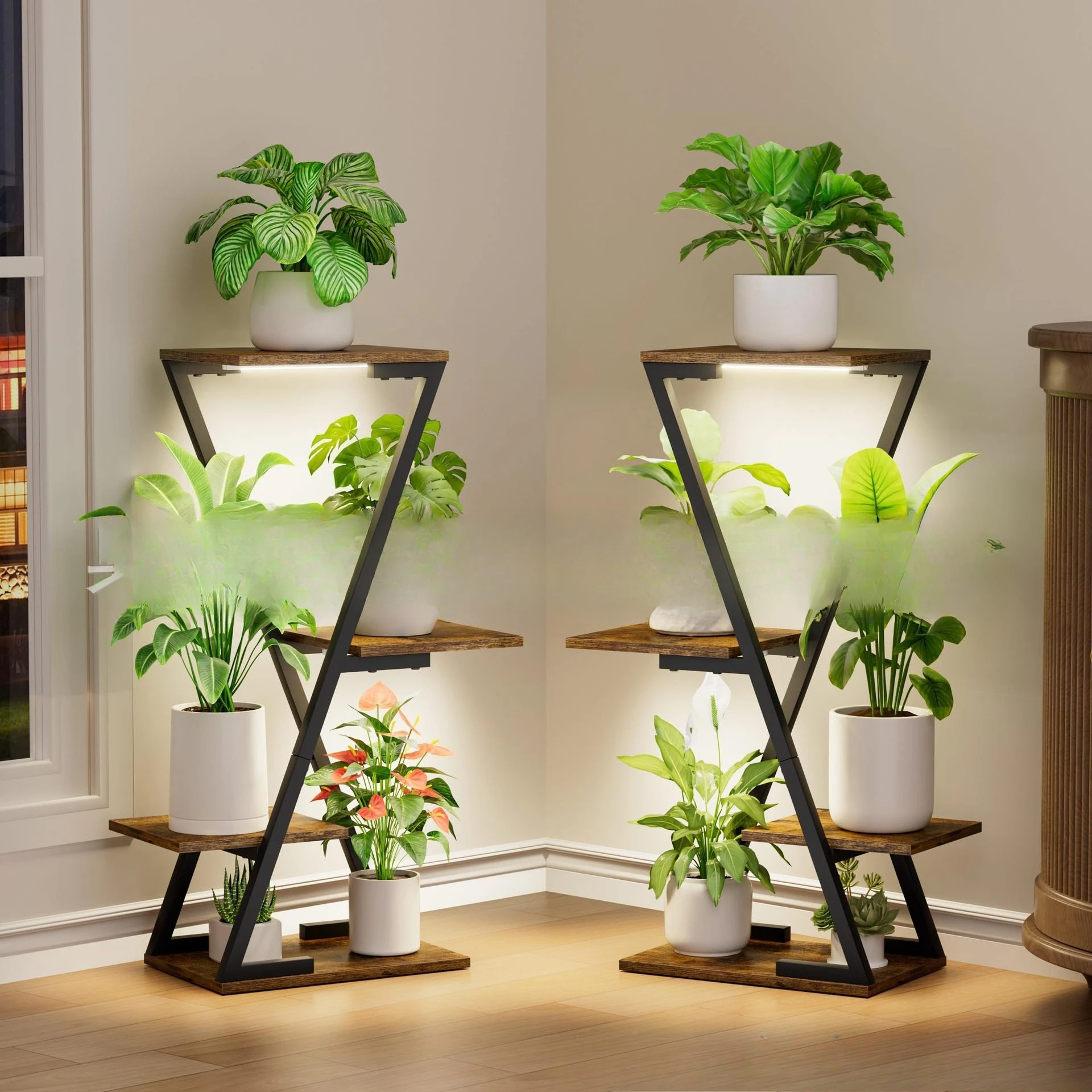 

Cross-border custom wrought iron indoor plant stand two-piece indoor corner plant stand six-layer Z-shaped flower stand display