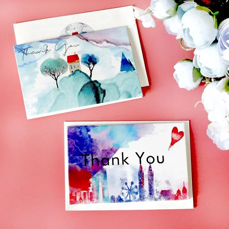 Universal Tie Dye Thank-you Card Ink Style Wedding Party Blessing Message Folding Handwritten Card Gift Decoration Cards