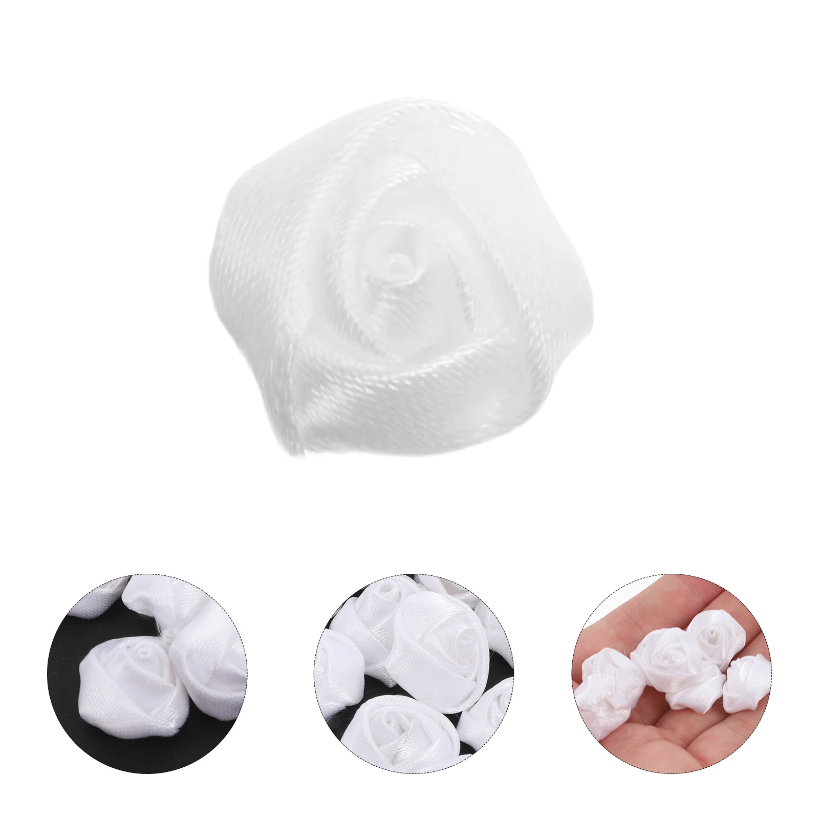 

50Pcs Handmade Satin Ribbon Rosebuds Artificial Flowers for Wedding Bouquets DIY Craft Decorations White Handmade Fabric Flowers