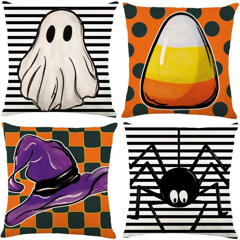 

Halloween pillowcase 4-piece set black spider white ghost polka dotted decoration home pillowcase