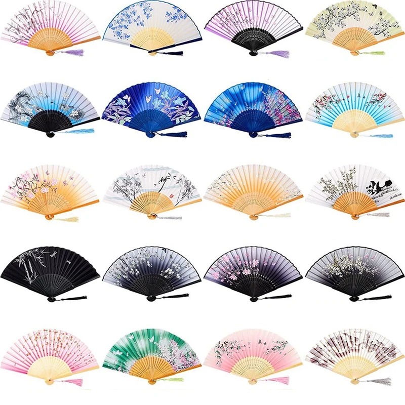 

Big Deal 20 Pcs Floral Hand Fan Chinese Vintage Style Foldable Bamboo Framed Fan With Elegant Tassel Decor Folding Fans For Wome