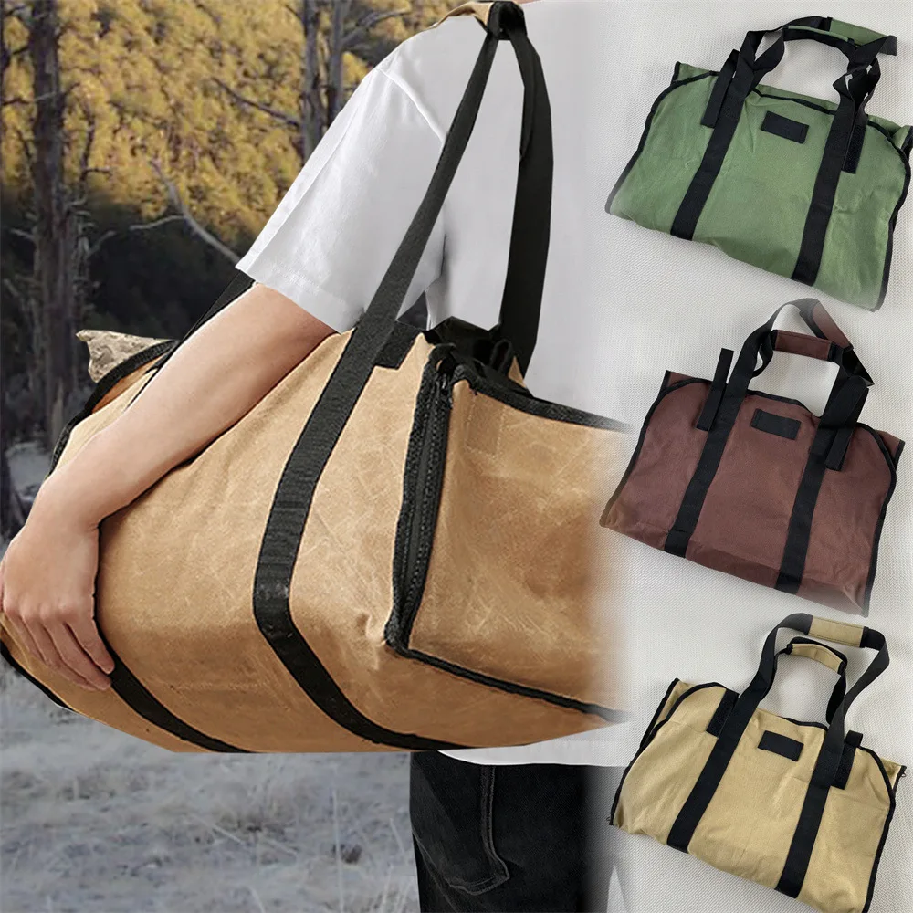 

Outdoor portable firewood storage bag, canvas carrying bag, large capacity camping tote bag, firewood logging portable