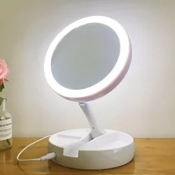 Dry Battery/USB Dual Purpose Double-Sided Mirror LED Makeup Mirror Portable Makeup Mirror Makeup Light With 10XMagnification