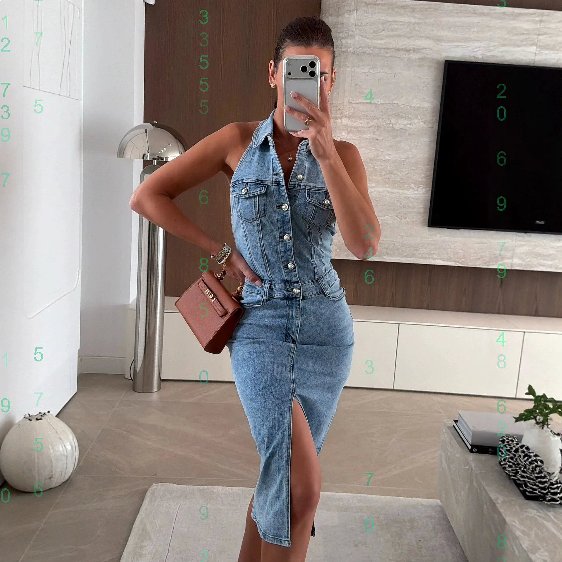 

Summer Denim Dress: Sleeveless A-Line Waist-Cinching Overall Jumpsuit Playsuit with Notched Collar