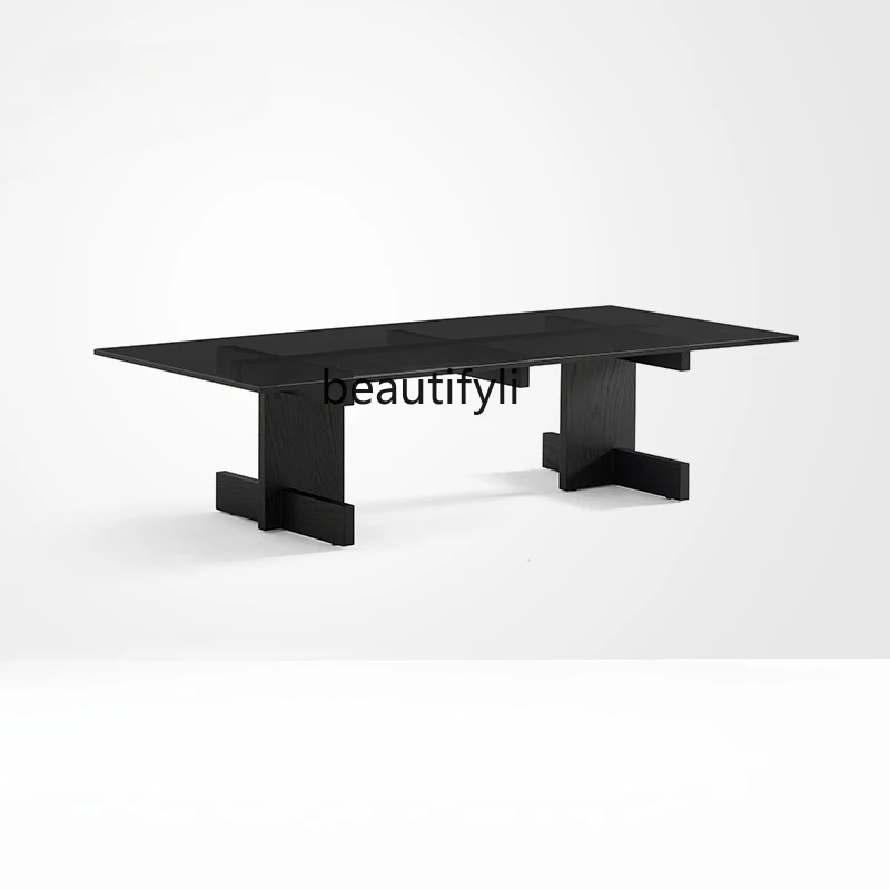 

Solid Wood Coffee Table Black Italian Minimalist Glass Table Modern Light Luxury Designer Tea Table P