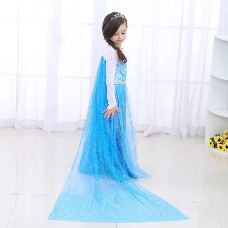 Coslan Princess  Dresses Snow Queen2 Girls Fancy Anna Elsa Costume  Birthday Party Cosplay  Clothing  With Long Cloak Wig  Vesti