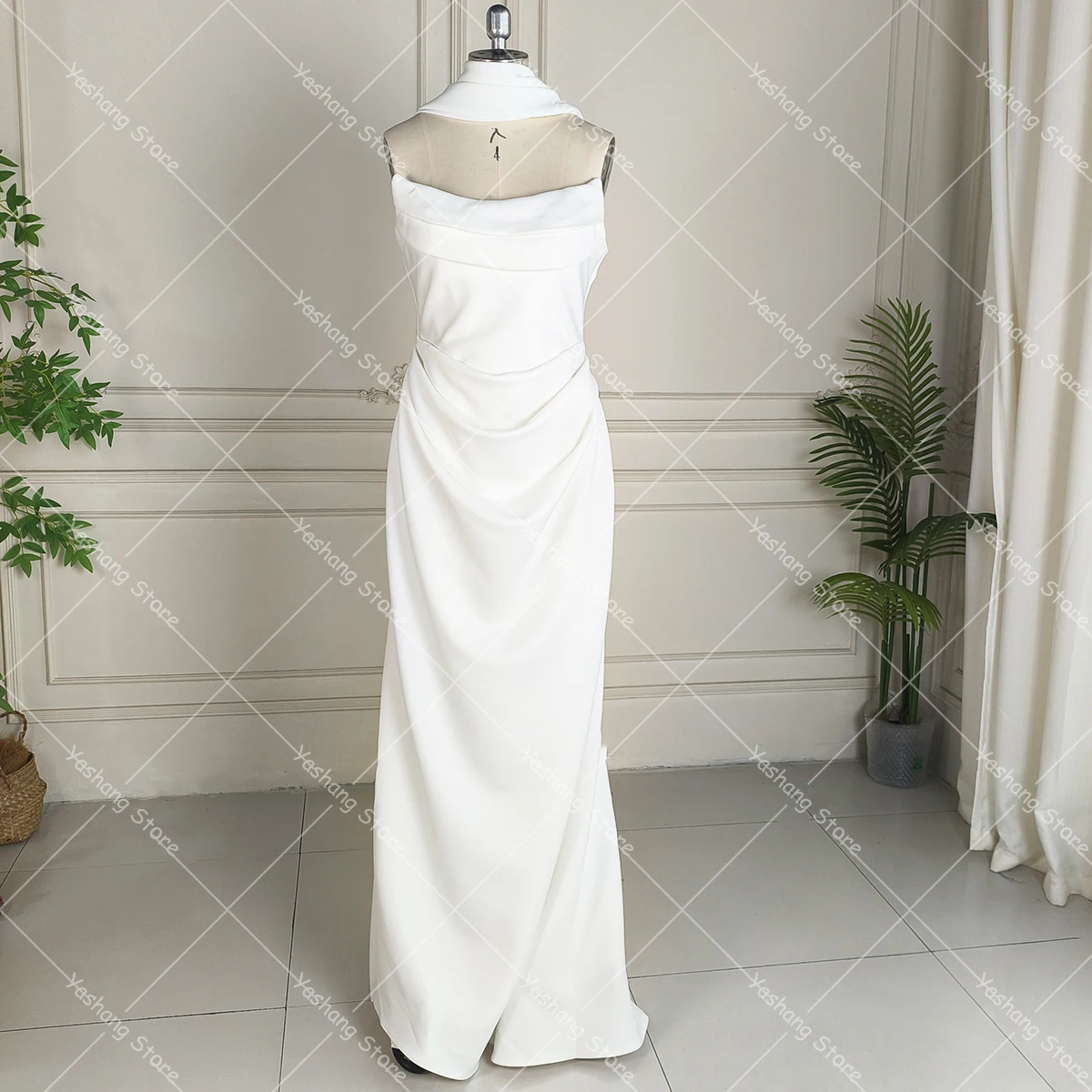 Cowl Neck Strapless Bridal Gowns Neck Scarf Simple Customized Plus Size Sheath Drape Skirt Stretchy Crepe Ivory Wedding Dress