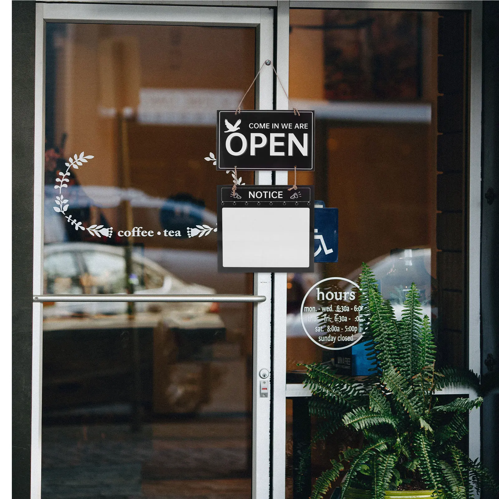 علامة خشبية مفتوحة ومغلقة مزدوجة الجوانب قابلة للمسح معلقة لساعات العمل لمتجر مقهى صالونات التجميل ديكور مقاوم للاهتراء