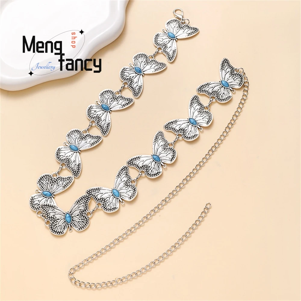 New Butterfly Turquoise Inlaid Decorative Dress, Versatile And Slimming Metal Belt For Autumn Fashion Jewelry Exquisite Elegant