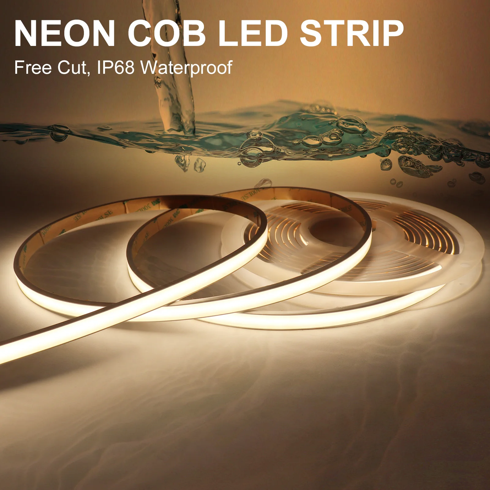 IP68 Waterproof Free Cut COB LED Strip Light Warm Cold White 3000K 4000K 6000K RA90 Neon LED Strip 12V 24V With Silicone Tube