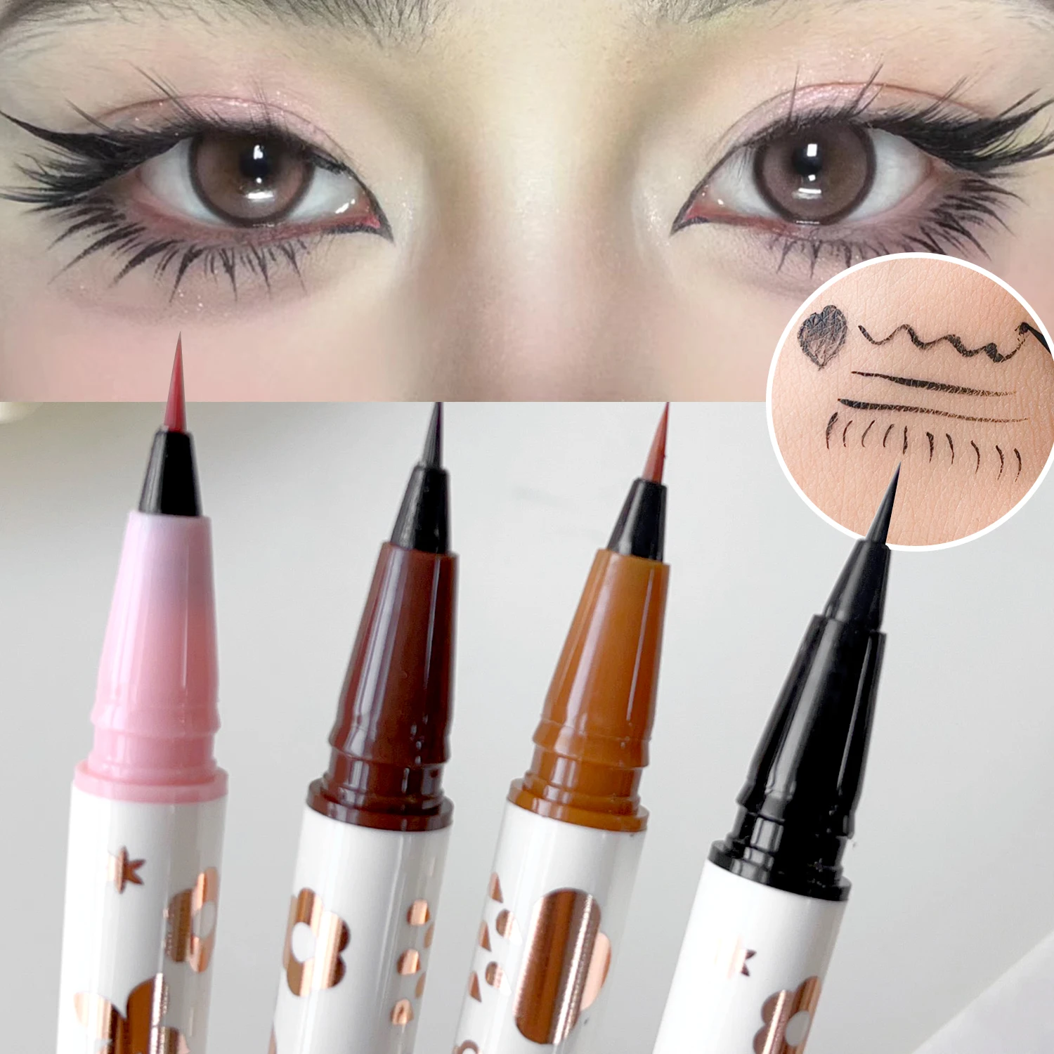 Crayon Eyeliner Fin, Sans Taches, Naturel, Longue Durée, Imperméable, Noir, Marron, Couché, Silkworm Eyes Liner, miles, Maquillage, 256, 1/4Pcs