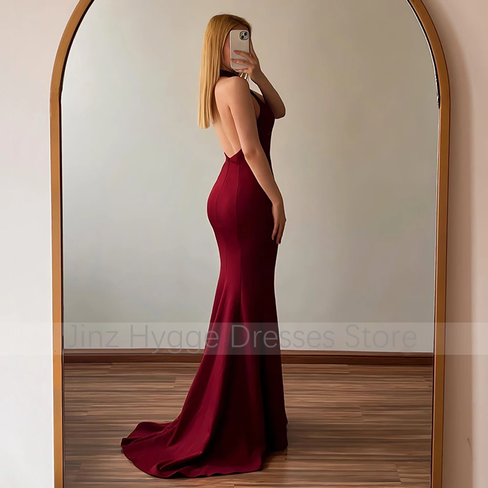 Elegant Evening Dresses for Women 2023 Halter Mermaid Burgundy Evening Gowns Long Backless Trumpet Sexy Formal Party Dress