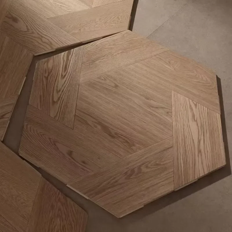 Geometry Trapezoid Parquet Multi-layer White Oak Composite Wood Flooring Easy to Install Hexagon Engineered Wooden Tiles