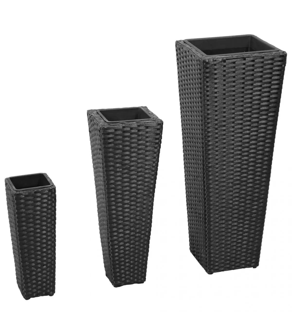 Flower pots and planters black synthetic rattan flowerbed set 3 pieces