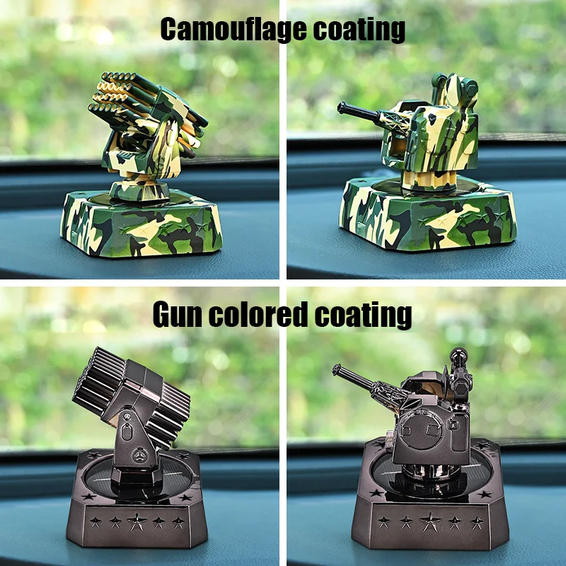 Vehicle mounted anti-aircraft turret model Rotating radar rocket launcher Solar powered rotating fragrance Car weapo ornaments