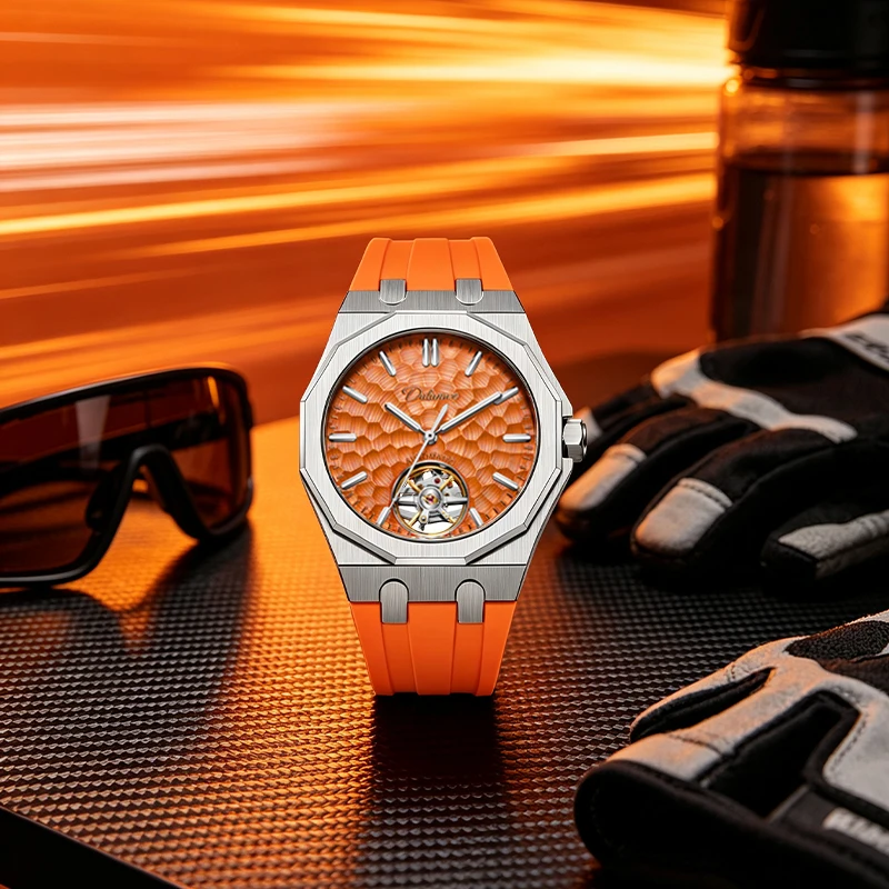 Dulunwe Top Brand Sport Watches with Tourbillon Stainless Steel Rubber Strap Automatic Watches Reloj Hombre New