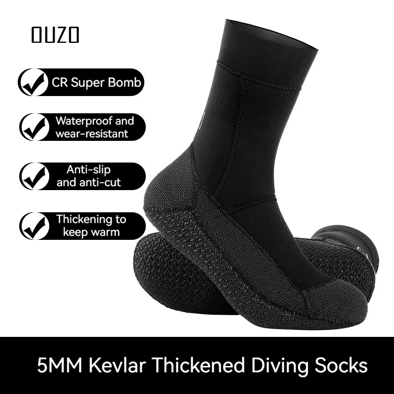 5mm Outdoor Surfing, Fishing & Hunting Diving Socks Thickened, Warm & Cut Resistant CR Super Elastic Kevlar Beach Sock Cover